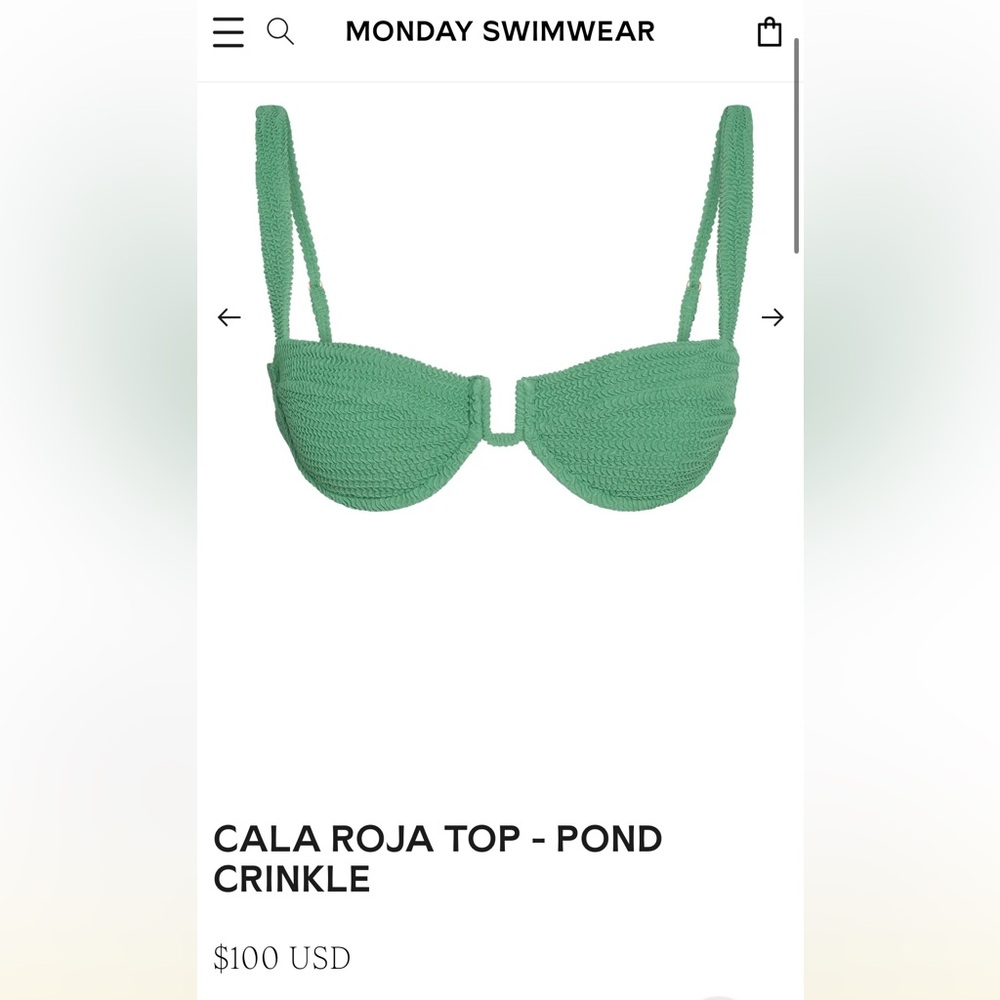 Monday Swimwear Cala Roja Bikini (P)Top and Palma Bottom (S) in Pond Crinkle